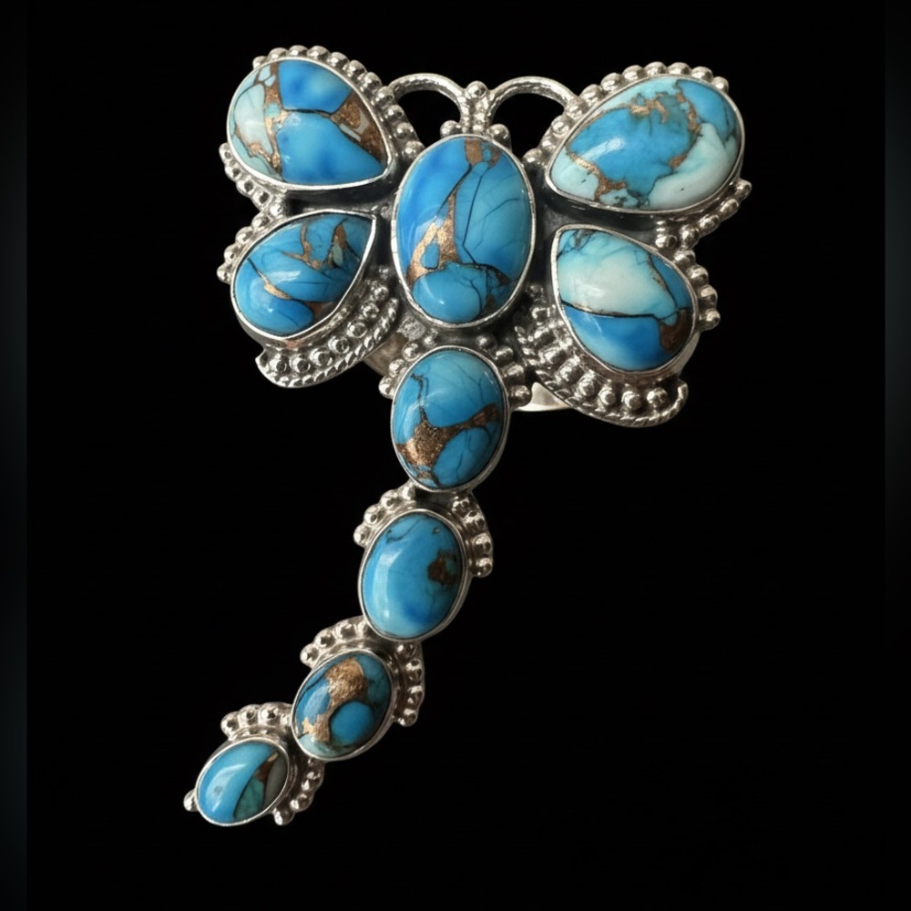 Sterling‎ Silver and genuine, turquoise statement ring